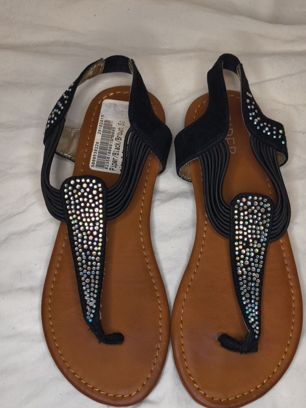 Piper Black Rhinestone Toe-Post Sandals Size 3 AL